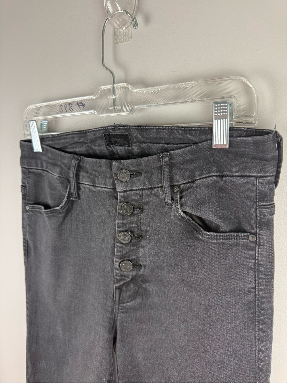 Mother The Pixie Dazzler Ankle Fray Jeans 30 Not Guilty Black Stretch Button Fly